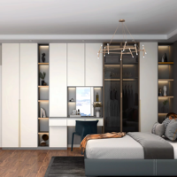 Armoire de luxe sur mesure avec coiffeuse et vitrine en verre – Conception gratuite et devis rapide pour chambre à coucher