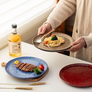 Rustic Style Porcelain Round Steak Serving <b>Plate</b> Glaze <b>Ceramic</b> Snack Fruit Dessert <b>Plate</b> for Restaurant Kitchen Wedding Party - Product Image 1