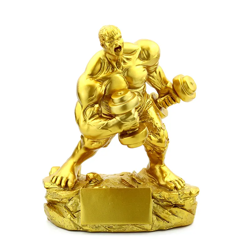 Su misura Per Il Fitness Colore Dorato Bodybuilding Manubrio Muscolare Figura Trofeo Sport Bodybuilding Partita Artware Regalo Della Decorazione