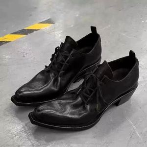 Chaussures habillées pour hommes en cuir véritable noir, style Oxford à bout pointu, à lacets, toutes saisons, semelle extérieure en caoutchouc durable - Product Image 1