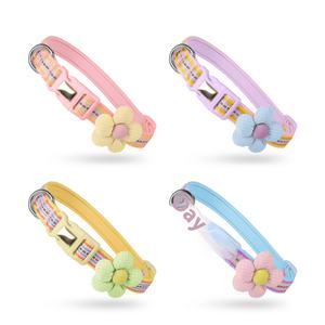 Classic Small Flower Embossed Reflective Adjustable <b>Dog</b> Cat Strong Traction Webbing Soft Unbreakable Lining Pet <b>Collar</b> - Product Image 1