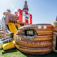 Vente flash : Toboggans aquatiques gonflables en forme de bateau pirate avec piscine, toboggan commercial pour enfants
