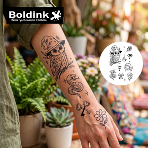 Autocollant <span class=keywords><strong>de</strong></span> tatouage semi-permanent Boldink personnalisé réaliste, motif hibou et serpent, résistant à l'eau, longue durée (2 semaines), <span class=keywords><strong>encre</strong></span> <span class=keywords><strong>Jagua</strong></span> - Product Image 3