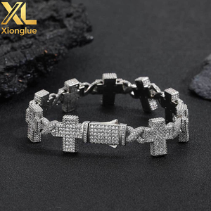 New Design Iced Out <b>Cross</b> Bracelet Women's Hip Hop Jewelry Gold Plated Brass Full Diamond <b>Cross</b> Link <b>Chain</b> Bracelet - Product Image 4