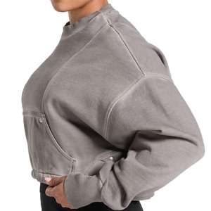 Sudadera con Capucha Corta de Color Sólido, Tejida y Estampada, Personalizable con Logotipo, al por Mayor, para Mujer, Holgada, Informal, Tallas Grandes - Product Image 5