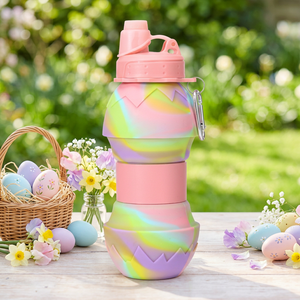 Portable Eco-Friendly Food Safe Easter Eggshell Silicone Folding Water Bottle with Lid and Carabiner for <b>Gym</b> Running - Product Image 2