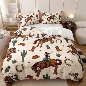 Western Cowboy <strong>Horse</strong> Tamed Print Design <strong>Bedding</strong> Bedroom Enlarged Sheet Duvet Cover <strong>Set</strong> - Product Image 4