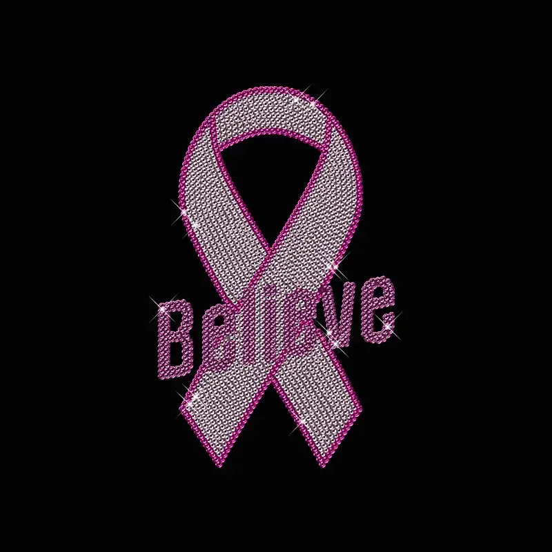 Trasferimenti di nastro personalizzati per cancro al seno trasferimento di strass con motivo a nastro rosa su paillettes