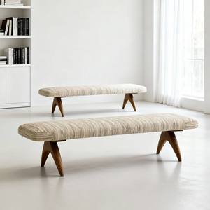 Midcentury Modern Solid Wood <b>Bench</b> Fabric Upholstered <b>Entryway</b> Bedroom Stool Home Furniture - Product Image 3