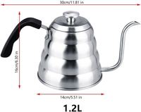 Bouilloire à café à bec de cygne en acier inoxydable 1200 ml, écologique, moderne, pour café filtre, avec thermomètre, finition miroir argentée