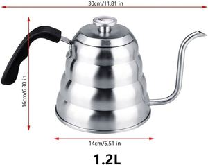 Cafetera de Goteo Manual de Acero Inoxidable de 1200ML, Ecológica, Moderna, Tipo Cloud Moka, con Termómetro, Cuello de Cisne, Acabado Espejo Plateado - Product Image 4