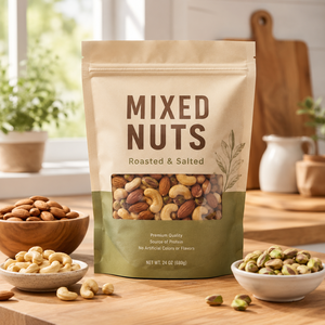 Eco Friendly Custom Trail Mix Packaging Pouch Flat Bottom Food Bag With <b>Window</b> Zipper For Nuts And Snacks - Product Image 1