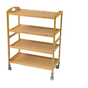 Bamboo hotel food cart, food preparation <b>table</b>, hot pot restaurant tableside vegetable rack, mobile tea rack with wheels, - Product Image 5
