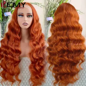 KEMY capelli 13*6 sintetico HD pieno pizzo anteriore trecce resistenti al calore zenzero sciolto onda sintetica parrucche senza colla per donne nere