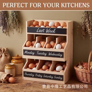 Wooden Multi Layer Egg Storage Rack With Labels For <b>Kitchen</b> Fresh Keeping Desktop Organizer - Product Image 2
