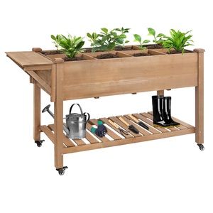 Jardinière surélevée mobile en bois personnalisée avec roues et étagère de rangement - Product Image 1