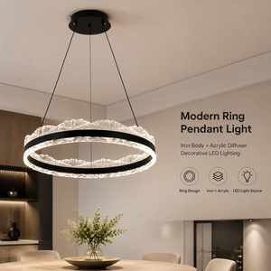 Lustre moderne en fer à anneaux, tricolore, à intensité variable, télécommande, LED d'intérieur pour salle à manger, salon, décoration intérieure - Product Image 2