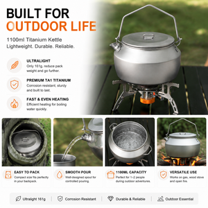 Popular 1100ml Pure Titanium Camping Kettle Bail Handle <b>Portable</b> Outdoor Tea Pot Ultralight Hanging Boiling Water Coffee Pot - Product Image 4