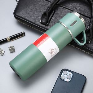 Promotional Gift Set with PU Leather/Paper Vacuum Flask 2 <b>Cups</b> 3 Interchangeable Lids Customizable Logo - Product Image 5
