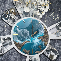 Jam Dinding Resin Modern Desain Abstrak Laut Bentuk Lingkaran Bertenaga Baterai Gerakan Quartz Dekorasi Rumah Ruang Tamu Arloji Artistik