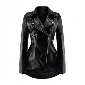 Blouson noir de haute qualité en cuir véritable pour femme, style aviateur et motard, zippé, respirant, long, décontracté et élégant - Product Image 1