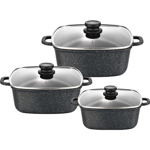 Ensemble de casseroles noires en aluminium moulé sous pression, antiadhésives, compatibles avec toutes les plaques de cuisson, ustensiles de cuisine écologiques, vente en gros - Product Image 1