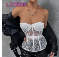 Майки Langqin 2022, оптовая продажа, элегантные женские сексуальные прозрачные кружевные топы, облегающие блузки, корсет, платье, бюстье
