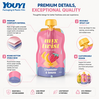 Op maat bedrukte, lekvrije staande pouch met tuit, verpakking van plastic voor vloeibare fruitpuree, sap en saus, met aangepaste vorm