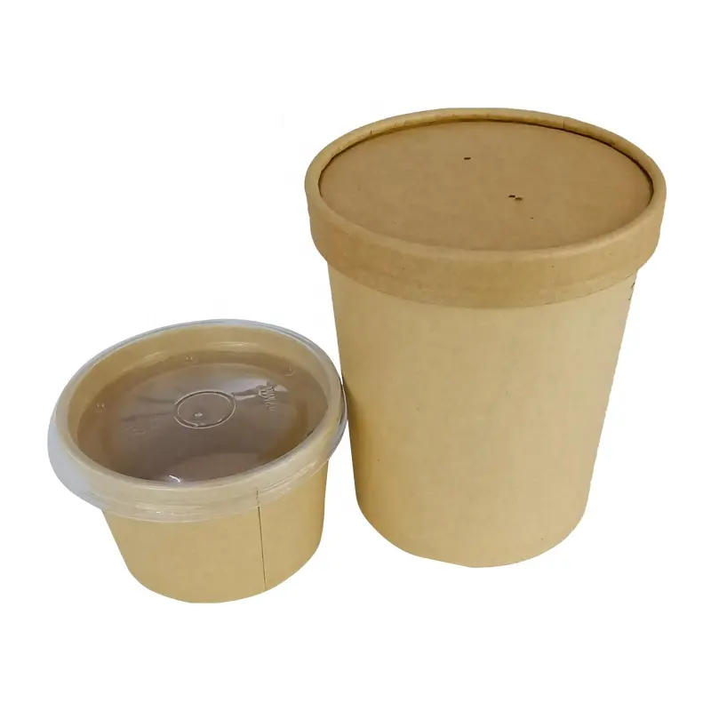 排気穴付きブラウンクラフト紙スープボウル蓋グリース漏れに強いレストランテイクアウトスープ/コンジー包装紙箱