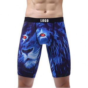 Men's Mid-Rise Sports <b>Boxer</b> Briefs with Extra <b>Long</b> Animal Print Breathable and Sweat-Wicking Thin Logo on Waist - Product Image 1
