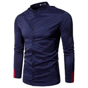 Camicia da <span class=keywords><strong>uomo</strong></span> con colletto rialzato a maniche lunghe con taglio di personalità Slim da <span class=keywords><strong>uomo</strong></span> anche sciarpa sottile e Casual camicia da <span class=keywords><strong>uomo</strong></span> - Product Image 3