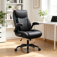 Chaise de bureau exécutive ergonomique à dossier haut en cuir, soutien lombaire, soulagement des douleurs du bas du dos, accoudoirs rembourrés rabattables, accoudoirs réglables