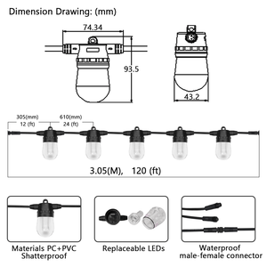 Led <span class=keywords><strong>Patio</strong></span> đèn RGBW bóng đèn chuỗi ánh sáng DC24V dc36v điện áp thấp IP65 không thấm nước với có thể tháo rời bài viết cho trang trí ngoài trời - Product Image 6