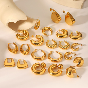 Giá sỉ nhà máy Trang sức thời trang thép không gỉ mạ vàng 18K PVD khuyên tai tròn khuyên tai gài không gây dị ứng chống nước dành cho nữ - Product Image 1