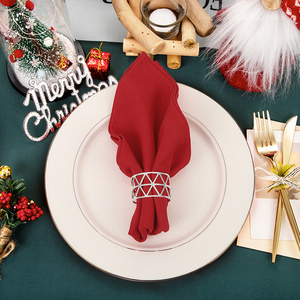 Serviettes de <span class=keywords><strong>table</strong></span> décoratives de Noël en gros, <span class=keywords><strong>rouge</strong></span> vif uni, bordure ourlée, réutilisables, pour les fêtes, les mariages et les banquets - Product Image 4