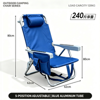 Chaise de plage pliable pour l'extérieur, chaise longue de camping portable à 5 positions inclinables avec appui-tête, poche latérale et sac isotherme