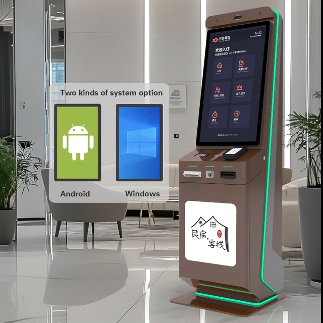 32 Inch Floor Standing Hotel Self Service Check In Kiosk With Print and Payment Kiosk Machine