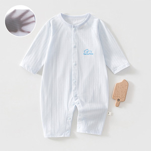 Mameluco de bebé de verano, fino, de algodón puro, manga larga, unisex, para recién nacido, traje de gateo para aire acondicionado, ropa de casa, categoría A - Product Image 1