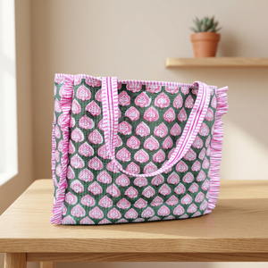 Bolsos tote grandes de algodón acolchado con estampado indio, bolso de mano para mujer, bolsos tote de viaje, regalo de cumpleaños, regalo de Navidad para ella - Product Image 1