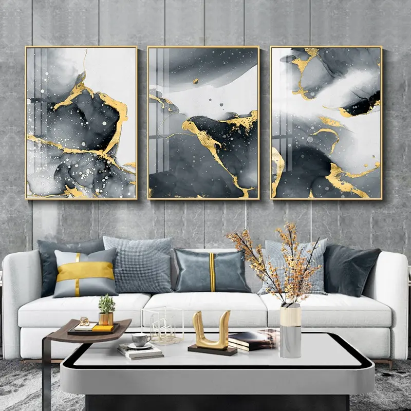 Nordic Wall Pictures Golden Black glass Wall Art Frame painting