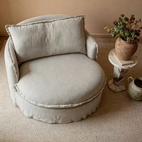Fauteuils d'appoint de luxe pour la maison, avec jupe à volants, assise profonde et housse en lin entièrement amovible, pour salon et villa