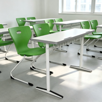 Unité d'étude scolaire ergonomique à structure métallique pour deux élèves, mobilier durable et écologique pour salle de classe, maison ou bureau