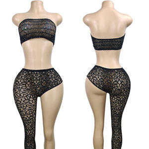 Tenue de danse exotique en maille filet à une jambe et deux pièces, haut tube, vêtements W.E.Club, polyester/rayonne - Product Image 1