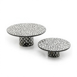 Support à gâteau en bois et nacre ensemble de 2 tailles différentes support à gâteau serveur de pâtisserie pour mariage et fête - Product Image 1