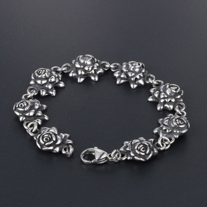 Pulsera vintage de acero de titanio con diseño de rosa para mujer, 20,5 cm, joyería para uso diario - Product Image 2