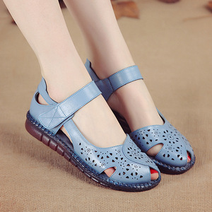 Nuove Scarpe Estive Vintage <span class=keywords><strong>da</strong></span> Donna, Sandali Casual con Motivi Floreali in Stile Folk, Scarpe in Vera Pelle a Rete per Signore Anziane - Product Image 2