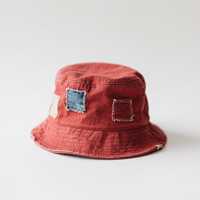 Logo personnalisé de dessin animé réversible en détresse seau chapeau 3D broderie nouveau Design à la mode printemps Patchwork Denim velours cyclisme