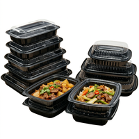 Personnalisé  Noir PP Carré Micro-ondes Boîtes À Lunch Jetables Préparation De Repas Conteneurs Couvercle Échantillon Gratuit