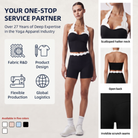 Ensemble de vêtements de yoga pour femmes certifiés GRS, doux comme du beurre, avec soutien-gorge de sport à bretelles festonnées et short taille haute, respirant, pour l'entraînement
