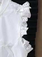 Nouvel ensemble deux pièces pour filles, printemps et été, décontracté, haut uni avec nœud + jean respirant en polyester/coton avec couture en dentelle